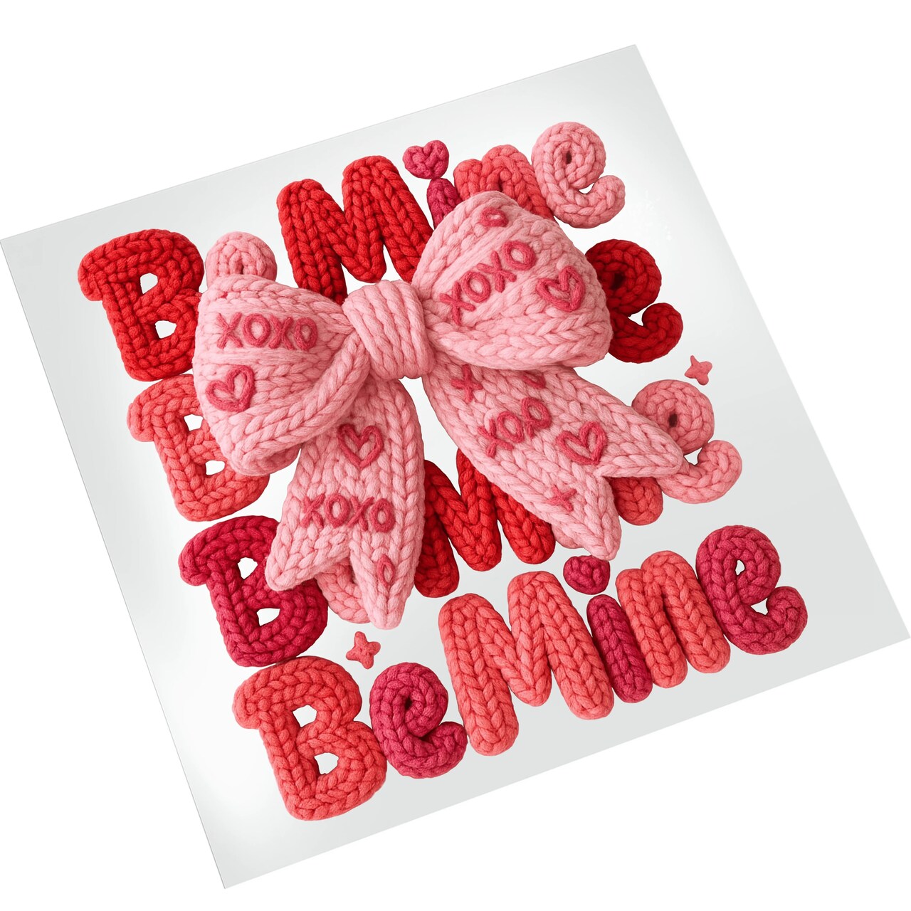 Valentines Day DTF Transfers - Be Mine Knitted Bow Ready To Press